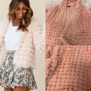 $245 LT Love Token faux fur light pink fuzzy puffer jacket size S